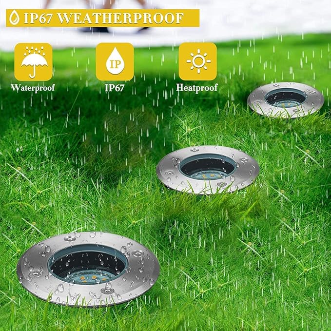 LED Spotlight LED Buried Lights3W Outdoor Recessed Round Landscape Lamp 12V/24V Ground Lights for DrivewayStepGardenPathwayPatio3 PackCool White Light12VWarm White Light-24V