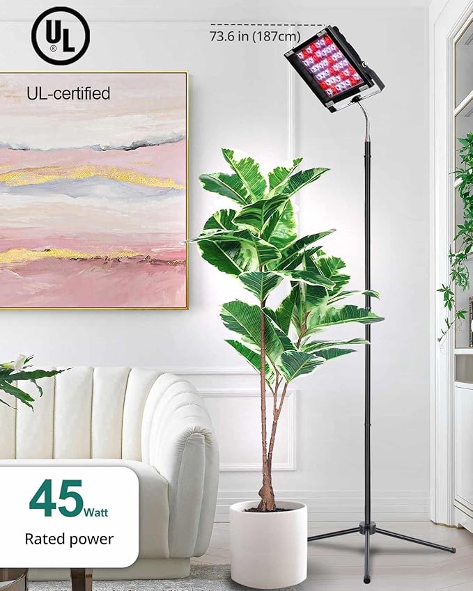 DOMMIA Grow Lights for Indoor Plants Full Spectrum Tall Plant Light Dimmable Adjustable Tripod Standing Grow Lamp Floor Refugium Lamp for Aquarium 45W 66in 6/12/16h