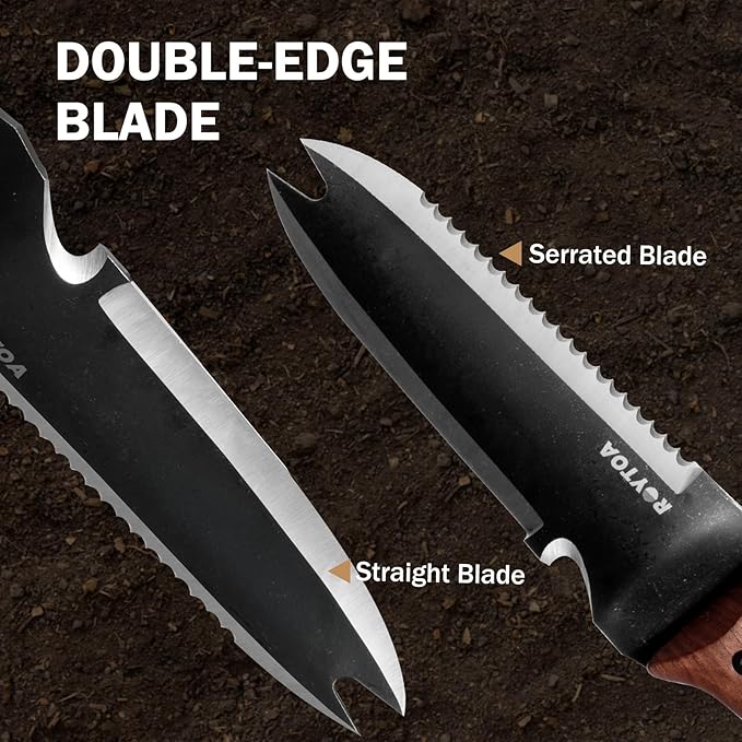 Hori Hori Garden Knife Garden Tools with Sheath for WeedingPlantingDigging 7 Stainless Steel Blade with Cutting Edge Rosewood Handle with Hanging Hole