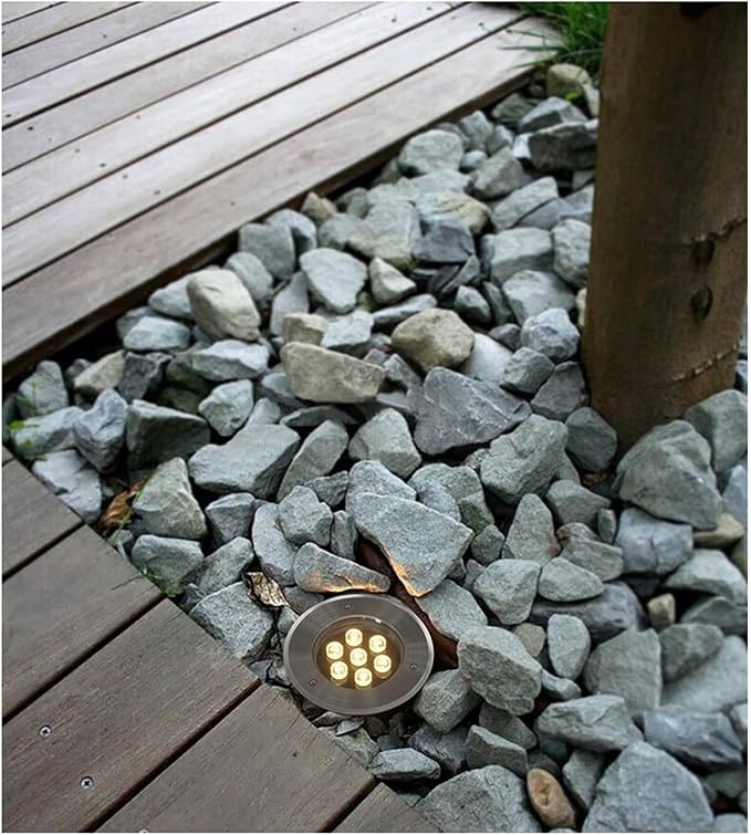 IP66 Waterproof LED Underground Light - Recessed Spotlight for Pathway Patio Garden Step Deck - 85-265V Round Landscape Lamp for Outdoor Lighting (White 9W)