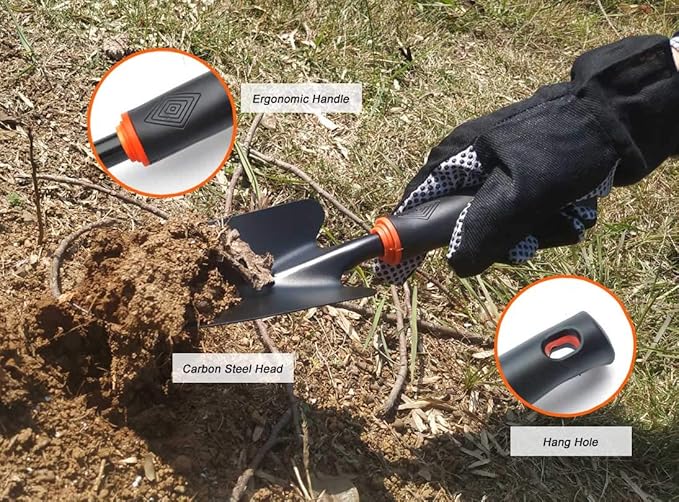 Garden Tool Set 3 Piece Durable Gardening Hand Tool Kit with TPR Handle (1 Trowel 1 Transplant and 1 Cultivator Hand Rake) Gift Set for Gardening Lovers - Black