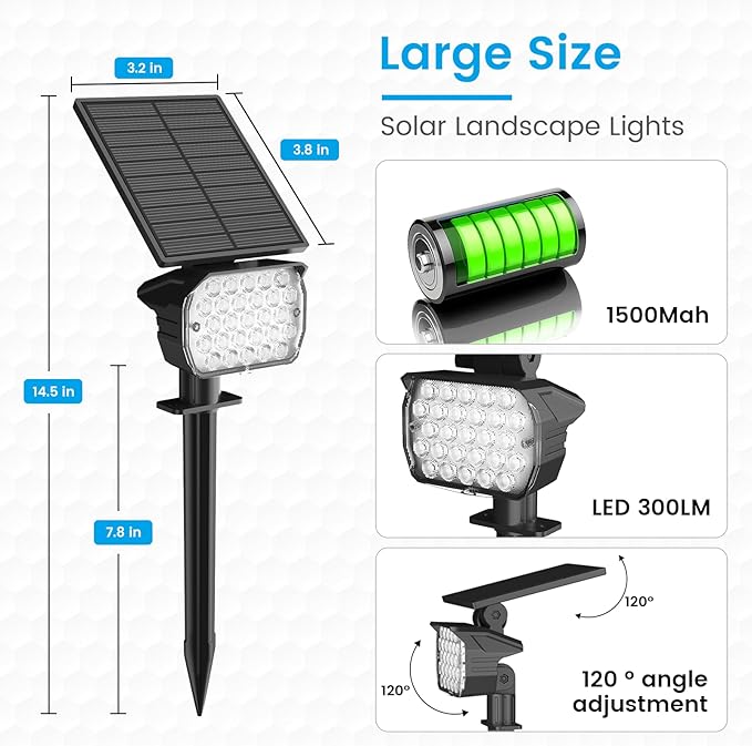 VOLISUN Solar Spotlight Outdoor IP67 Waterproof Solar Landscape Spot LightsUplights for Yard Garden Pathway - 8 Pack (Cool White) 27 LED 3 Lighting Modes