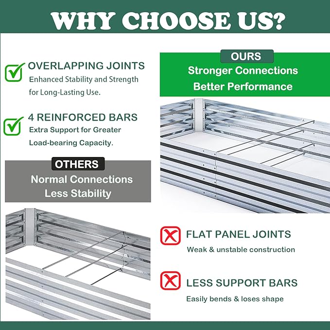 Galvanized Raised Garden Beds for Vegetables Large Metal Planter Box Steel Kit Flower Herb 8x4x1ft