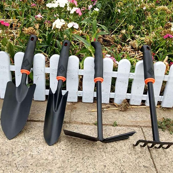 Garden Tool Set 4 Piece Heavy Duty Gardening Kit Gardening Gifts Tool Set with Non-Slip Rubber Gripfor Men and Women (Black)