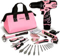 COMOWARE 12V Cordless Drill Set Pink Hand Tool Set with Cordless Drill Driver Complete Repair Tool Kit for Women Storage Bag Ideal for Office Garden Dorm and DIY Project