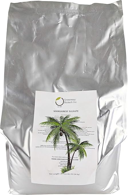 Greenway Biotech Inc. Manganese Sulfate Monohydrate Fertilizer- 100% Water Soluble Contains 31% Manganese Ideal for Hydroponics &amp Aeroponics Agriculture- Palm Tree Plant Fertilizer (2X 25 Pounds)