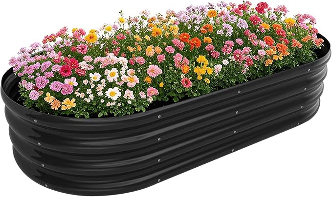 Galvanized Raised Garden Bed Kit Galvanized Planter Raised Garden Boxes Outdoor Oval Metal Raised Garden Beds for Vegetables (Black)