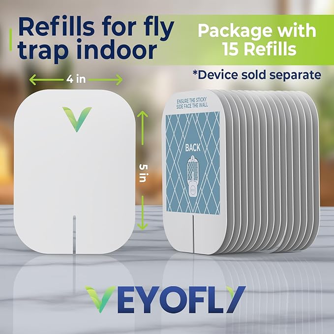 VEYOFLY Fly Trap Indoor Refill Fruit Fly Traps for Indoors Gnat Traps for House Indoor Fly Catcher Fly Trap Plug in Catch for Fruit Flies Moths Gnats Mosquito Trap (Pack of 15 Refills)