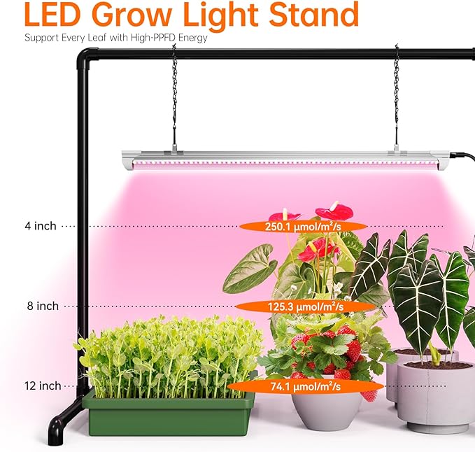 Bstrip Grow Light Stand 2ft 24W Grow Light for Indoor Growing Full Spectrum LED Plant Light for Seed Starting Height Adjustable Large 29.5 L x 18.3 W x 26.0 H