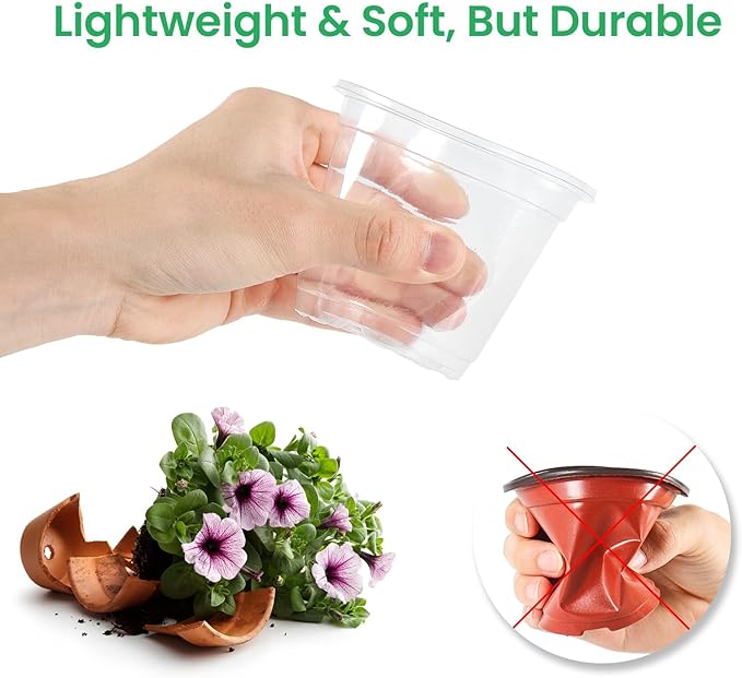 36 Packs 7/5/4/3.5 Inch Reinforced Clear Nursery Pots with Drainage Hole Transparent Variety Pack Plastic Plant Pot Seedling Planter for Vegetable Propagation Root Cutting Seed Starting
