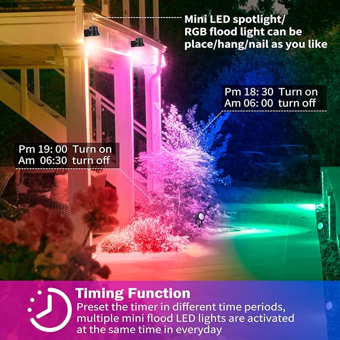 Smart Outdoor Lights 15W Halloween Spotlights with US Plug 12V APP Control Waterproof Dimmable with Timer