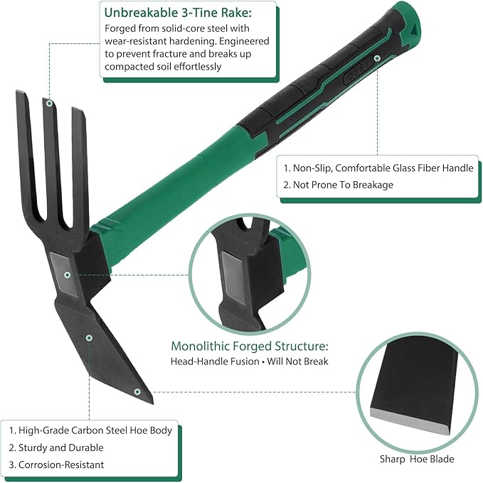 2pcs Pick Axes for Digging and No Installation Required Garden Hoe and Cultivator Hand Rake Garden Tool Durable and Comfortable Handle Mattock Weeding Hoe（Light Blue）