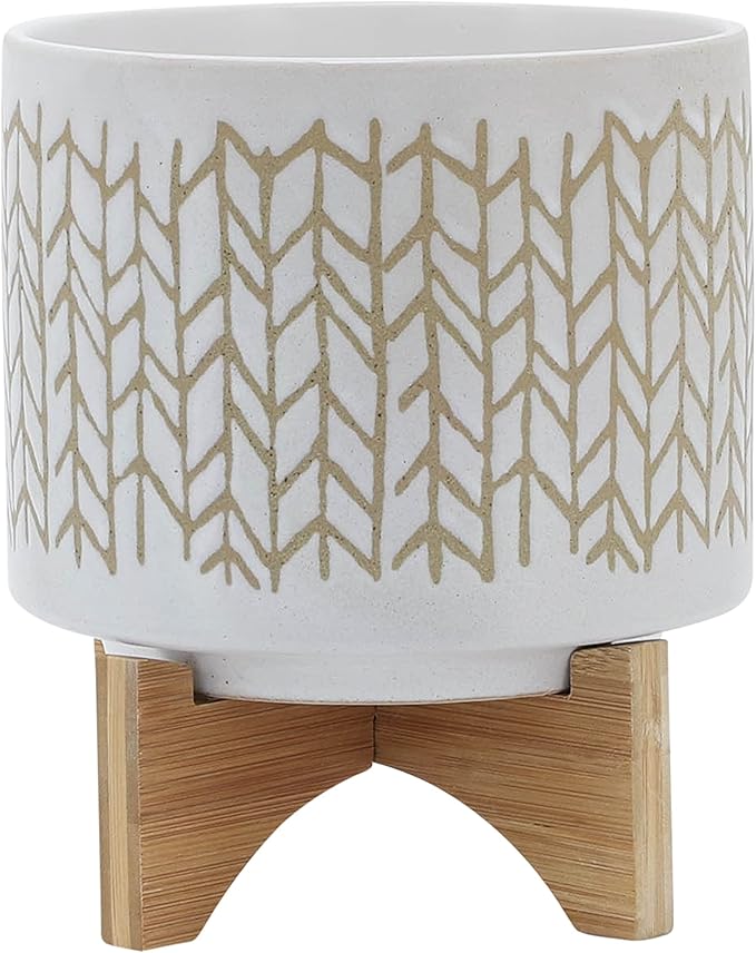 8 Planter W Wood Stand Beige