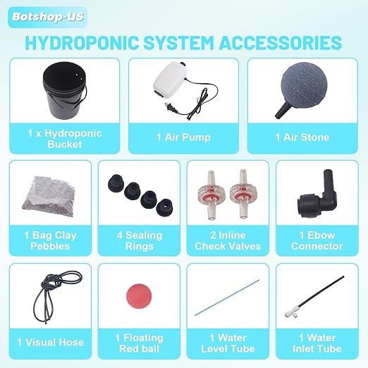 Hydroponics Growing System Kit 5-Gallon Deep Water Culture Recirculating Drip Grow System Indoor Garden Grow System with Hose Air Pump and Air Stone (1 Bucket + Drip Irrigation)