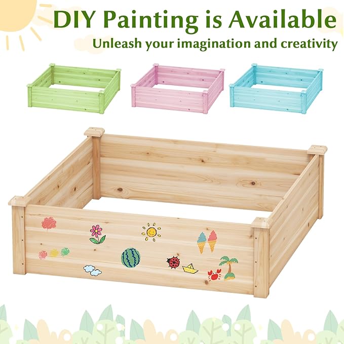 Giantex Raised Garden Bed Wood Planter Box Outdoor Square Garden Bed for Vegetable Flower Herb Succulent 40 Lx40 Wx12 H Easy Assembly