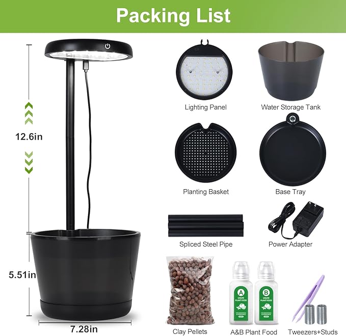 Indoor Clay pellets hydroponic Gardening System with 20-W LED Plant Grow Light.The Translucent hydroponic Growing System for Hydroponic Herbs Vegetables Lettuce Harvest on Countertop