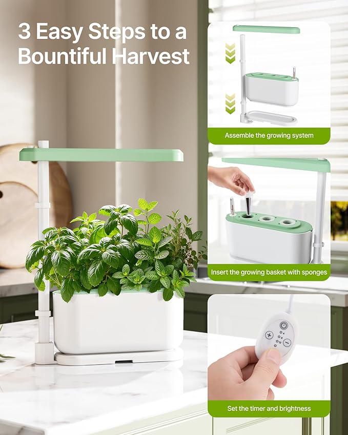 SUNCOZE Hydroponics Growing System Kit with 3 Pods – Full Spectrum LED Grow Light Adjustable Height Indoor Herb Garden Compact Hydroponic System for BeginnersGardening Gifts