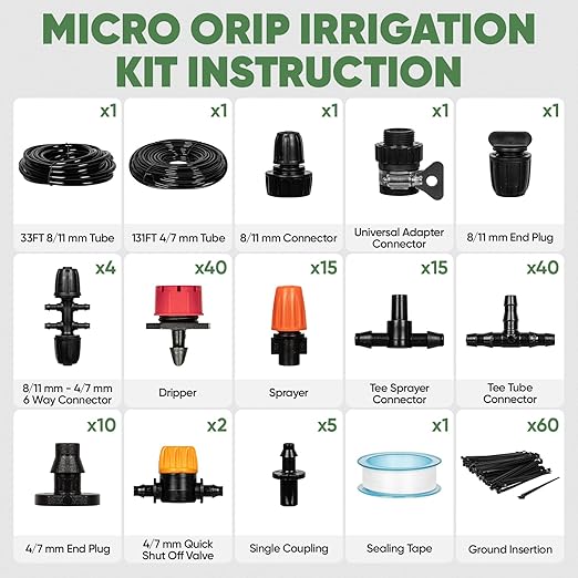 OnBrand 164FT Drip Irrigation System Quick-Connect Garden Irrigation System Kit for Raised Flower Bed Vegetable Garden Pots Automatic Garden Watering System with Tubings and Complete Accessories