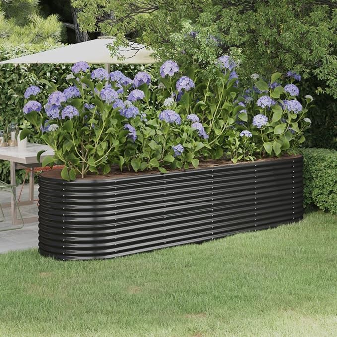 SKM Garden Raised Bed Anthracite Powder-Coated Steel Large DurableAnthracite (Weight 37.13KG)