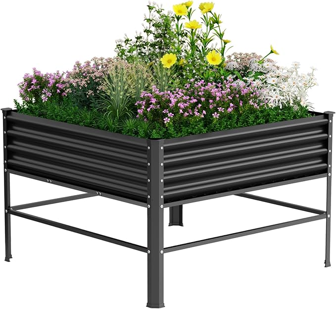 Galvanized Raised Garden Bed with Legs48×48×32in Large Metal Elevated Raised Planter BoxRaised Garden Bed1000lb Capacity with Drainage Holes for Vegetables Lawn Green Flowers Fruits Terrace