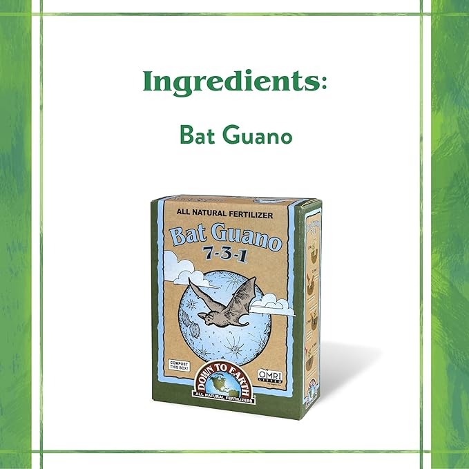 Down To Earth All Natural Fertilizers Organic Bat Guano - High Nitrogen Plant Food for Vegetative Growth 7-3-1 10 Lb