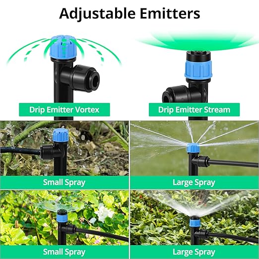 QWORK 230FT Drip Irrigation System Automatic Sprinkler System Kit Garden Watering System 10-Minute Install Microdroplets &amp Adjustable Modes