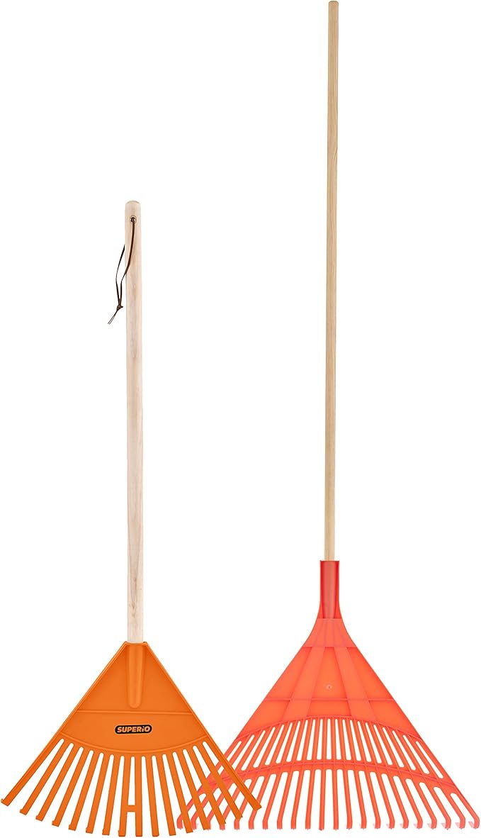 Superio Kids &amp Adult Rakes with Hardwood Handle Durable Plastic Head to Sweep Leaves in Lawn and Tidying Up The Garden Kids Size 34 Adult Size 61