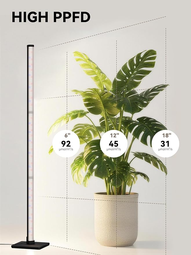 GLOWRIUM Grow Lights for Indoor Plants 30W Vertical Plant Grow Lights with Auto-Timer Full Spectrum LED Standing Plant Grow Light 3 Light Modes 6-Level Dimmable (45in)