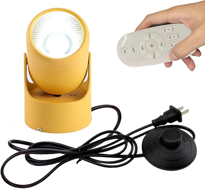 Accent Uplight 7W COB LED Stepless Dimming Adjustment Remote Control Mini Spotlight with Foot Pedal Switch Cord Flexibly Rotatable Extra Light Rotating Decorative for Plants Landscape