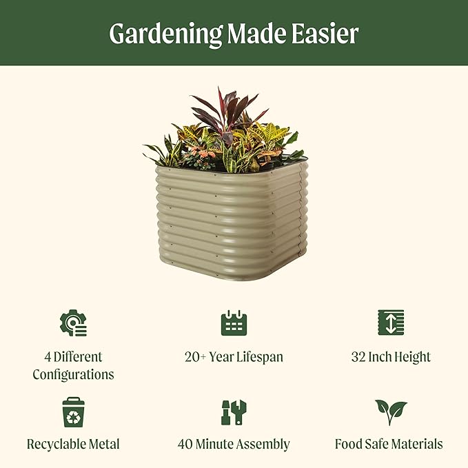 32 Extra Tall Raised Garden Bed Kits 3.5 x 3.5 x 2.7ft Raised Planter Box Outdoor 2 x 5 x 2.7ft Deep Root 4 in 1 Modular Metal Raised Beds for Gardening Vegetables Flowers Fruits - Terra Cotta