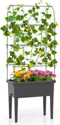 Happygrill Raised Garden Bed with Trellis 4 in 1 Self-Watering Planter w/Water Level Observer Drainage Holes Climbing Net &amp Detachable Legs Garden Cucumber Planter for Vegetables Flowers
