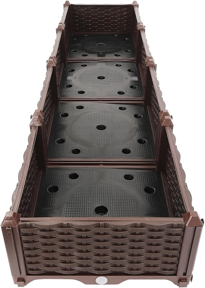 61x15x8.6in Raised Garden Bed Floor Standing Elevated Plastic Planting Planter Boxes for Backyard Patio Balcony Garden Boxes Outdoor Raised with Drainage System -Coffee