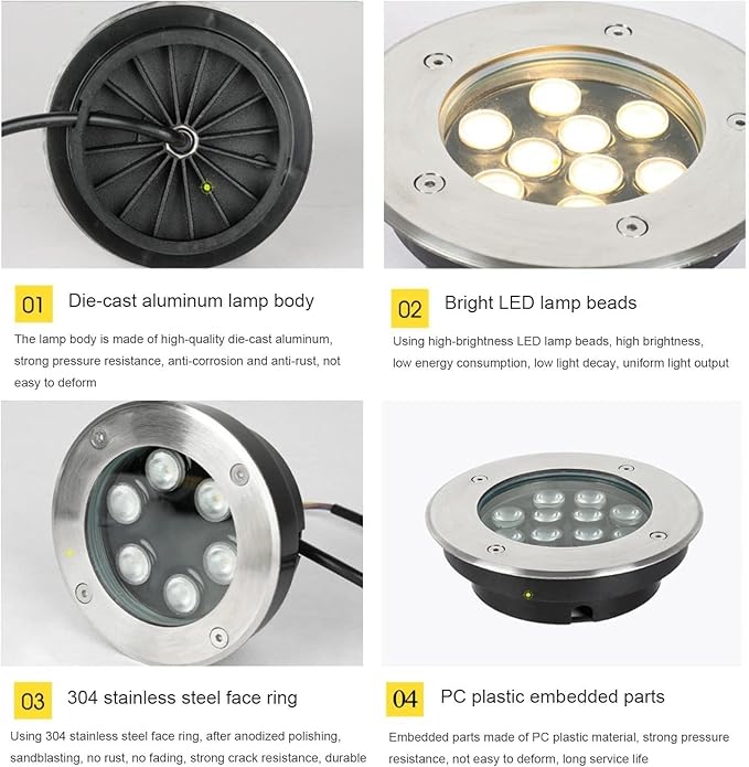 Ground Landscape Lights - Ultra-Thin LED spotlights - Underwater Lighting IP65 Waterproof Outdoor LED Spotlight recessed Lighting for Swimming Pool Garden Terrace(Red12W(AC85-265v))