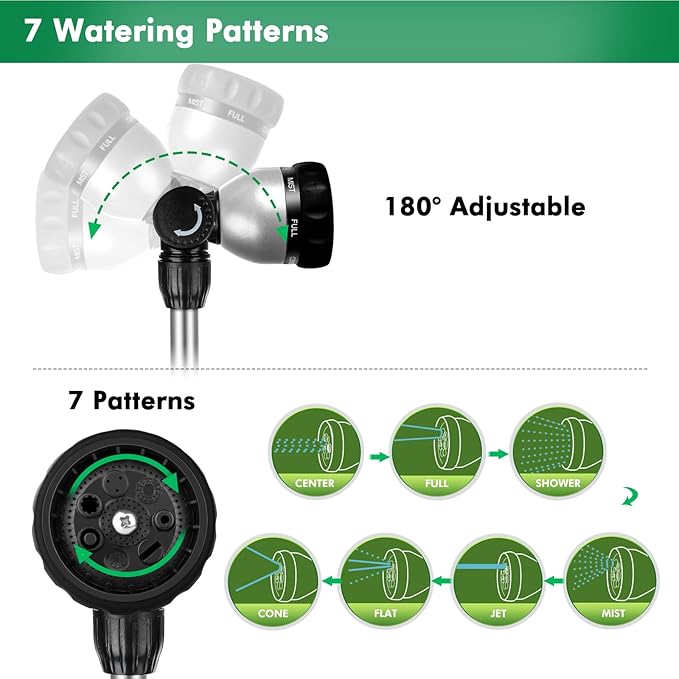 RESTMO Metal Watering Wand Heavy Duty Garden Hose Wand with 180° Swivel Ratcheting Head 16'' Hose Nozzle Sprayer with 7 Spray Patterns and Flow Control for Water Hanging Baskets and Shrubs Black