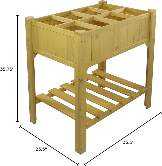 3ft Wooden Raised Garden Bed Planter Box with Shelf