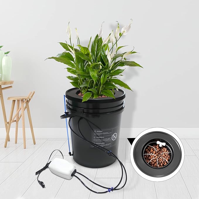 Hydroponics Growing System 5-Gallon Deep Water Culture Hydroponic Machine Drip Irrigation System with Multi-Purpose Air Tube Air Pump and Air Stone for Vegetables