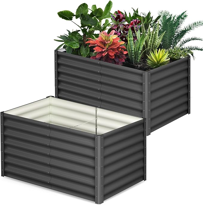 Raised Garden Bed 2 Pack 6x3x1 FT Galvanized Planter Raised Beds Outdoor Large Open Bottom Garden Boxes with Safety Edging &amp Gloves for Growing Vegetables Flowers Herbs