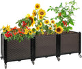 Raised Plant Box with Wheels 47.2x15.7x16.1 Raised Beds for Gardening Self Watering Durable Metal Lockable Casters Rectangular Garden Planter Perfect for Garden Patio Balcony Deck