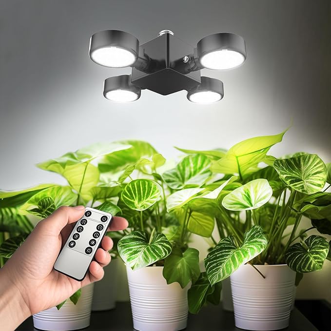 SANSI Folding Wings Grow Light for Indoor Plants Full Spectrum with Remote Control Dimmable Auto On Off 4 8 12 Hrs Timer 40W (400 Watt Equiv) with Optical Lens for Indoor Greenhouse E26 Base
