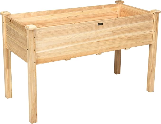 Giantex Raised Garden Bed Kit Elevated Planter Box for Vegetables Fruits Herb Grow Heavy Duty Natural Cedar Wood Frame Gardening Planting Bed for Deck Patio Yard 49.5X23.5X30.0