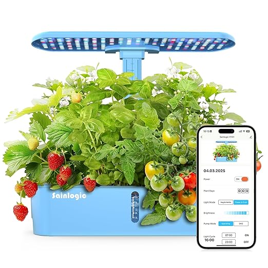 Sainlogic Hydroponics Growing System Kit 12 Pods Watering Planter Smart Indoor Garden with APP &amp WiFi Connected 5 X Growth with 24W LED Quiet Pump for Vegetables Herbs and Flowers
