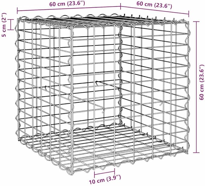 Gabion Raised Garden Bed Silver Galvanized Steel Wire Planter 23.6x23.6x23.6 Inch Cubic Outdoor Planter Box for Flowers Herbs Vegetables High Load Capacity