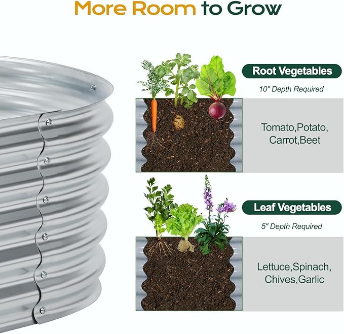 Aoodor Galvanized Raised Garden Bed Kit 6.9 x 2 x 1 Ft Oval Planter Box for Vegetables Flowers and Herbs Outdoor Use Silver