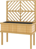 Wooden Planter Box with Trellis Elevated Raised Garden Bed for Climbing Plants Fir Wood Flower Shelf with Drainage Holes Natural 41.25 W x 17.75 D x 55 H