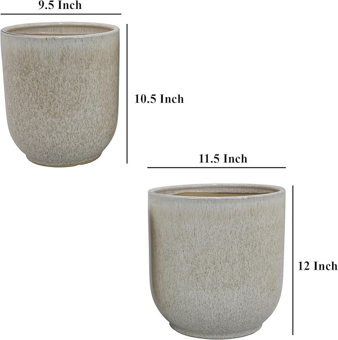 Accent Planter Set of 2 White Gray Ceramic Smooth Glossy Texture