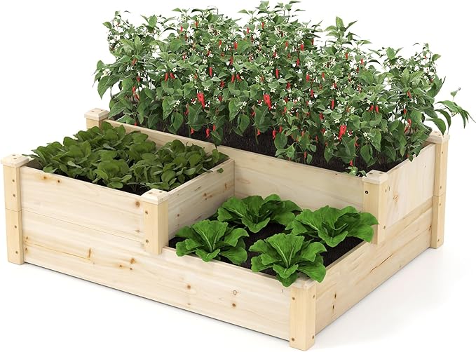 Giantex Raised Garden Bed Wood Planter Box for Vegetables Flowers Fruit Herb Easy Assembly Garden Box Container for Backyard Patio Balcony (43 Lx35 Wx14.5 H)