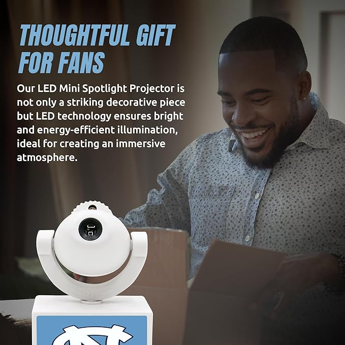 Sporticulture NCAA American Football UNC - Adjustable Led Mini Spotlight Projector with 6 Team Logo Designs - Portable &amp Rechargeable Spotlight - Battery-Operated - 4.375” x 3.125”
