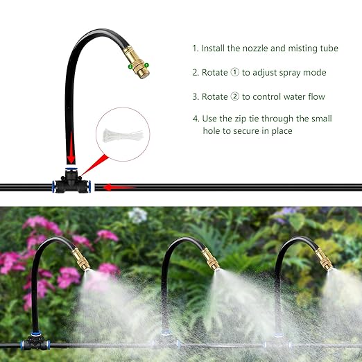80FT Drip Irrigation System for Garden – Automatic Watering Kit with Solid Brass Metal Connectors 360° Bendable Tubing &amp22 Adjustable Nozzles for Greenhouse Lawn Yard &amp Plants