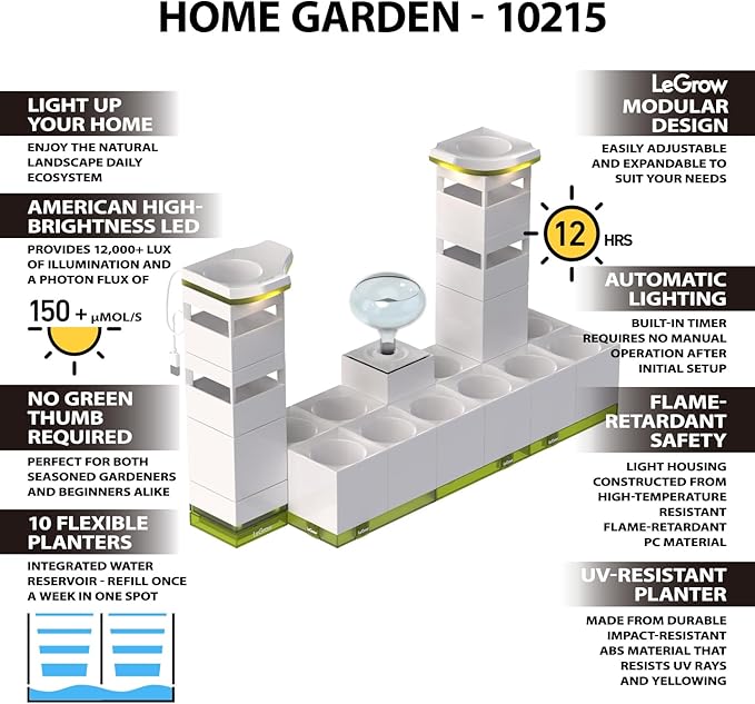 LeGrow Home Garden Enjoy The Natural Landscape Daily Automatic LED Grow Light 7 Days Watering Free Ecosystem Modular Design Fits Any Space Write [Plants NOT Included].