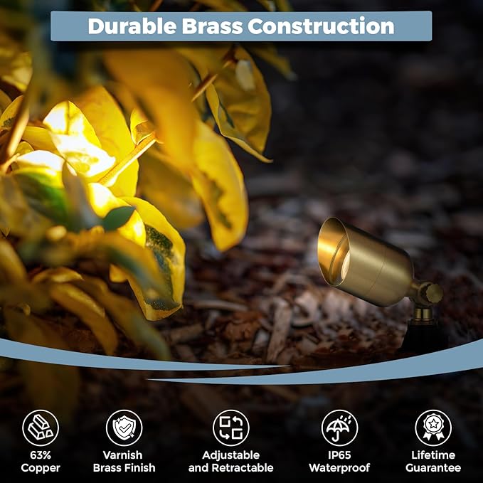 Gardencoin Solid Brass Outdoor Landscape Spotlights 12V LED Low Voltage Wired Waterproof Landscape Lighting Accent Lights for Yard Tree Wall Gold Up Lighting Fixture Without MR16 Bulb(2 Pack)